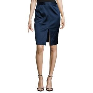 L’Agence Hanna Navy Blue Satin Pencil Skirt with Front Slit • Size 0 🔴